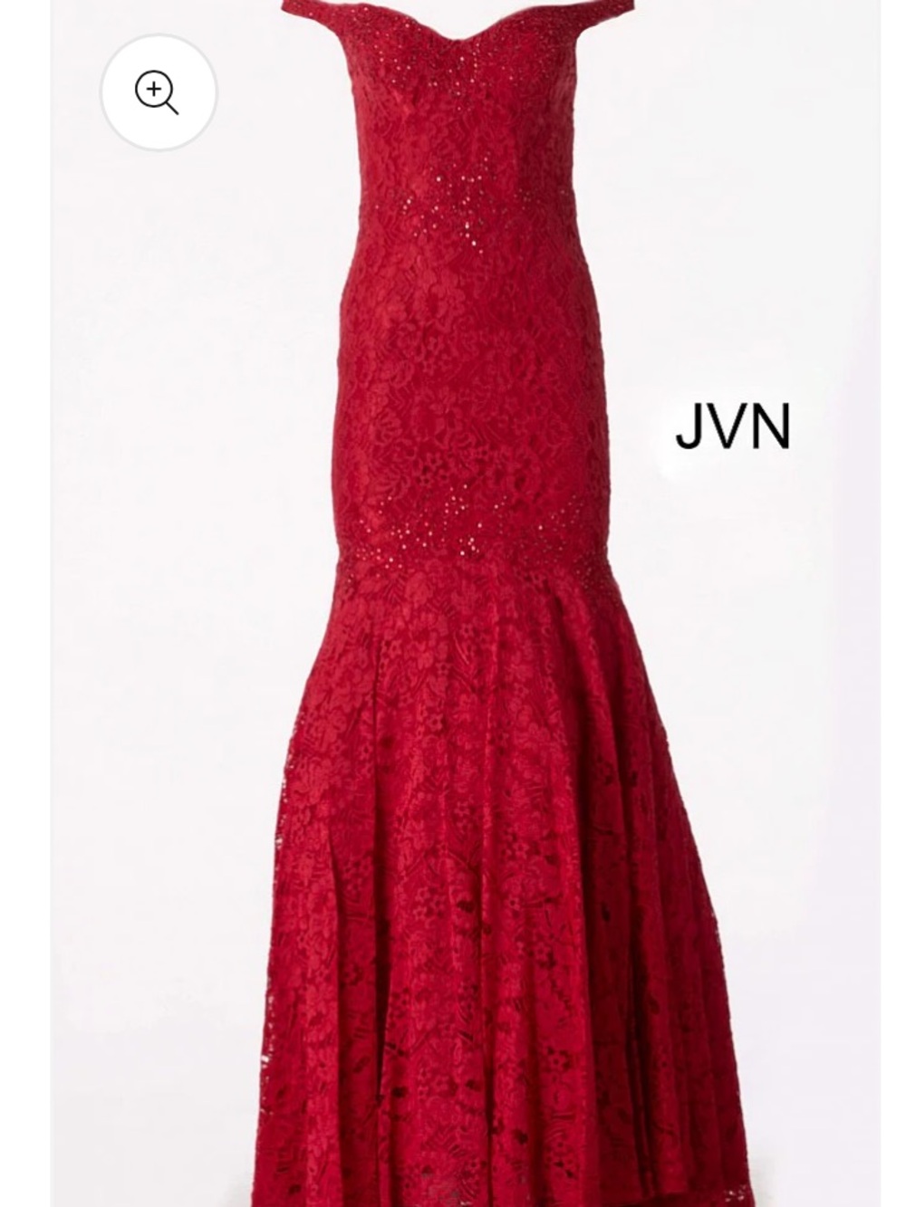 JVN Red Lace Mermaid Evening Gown